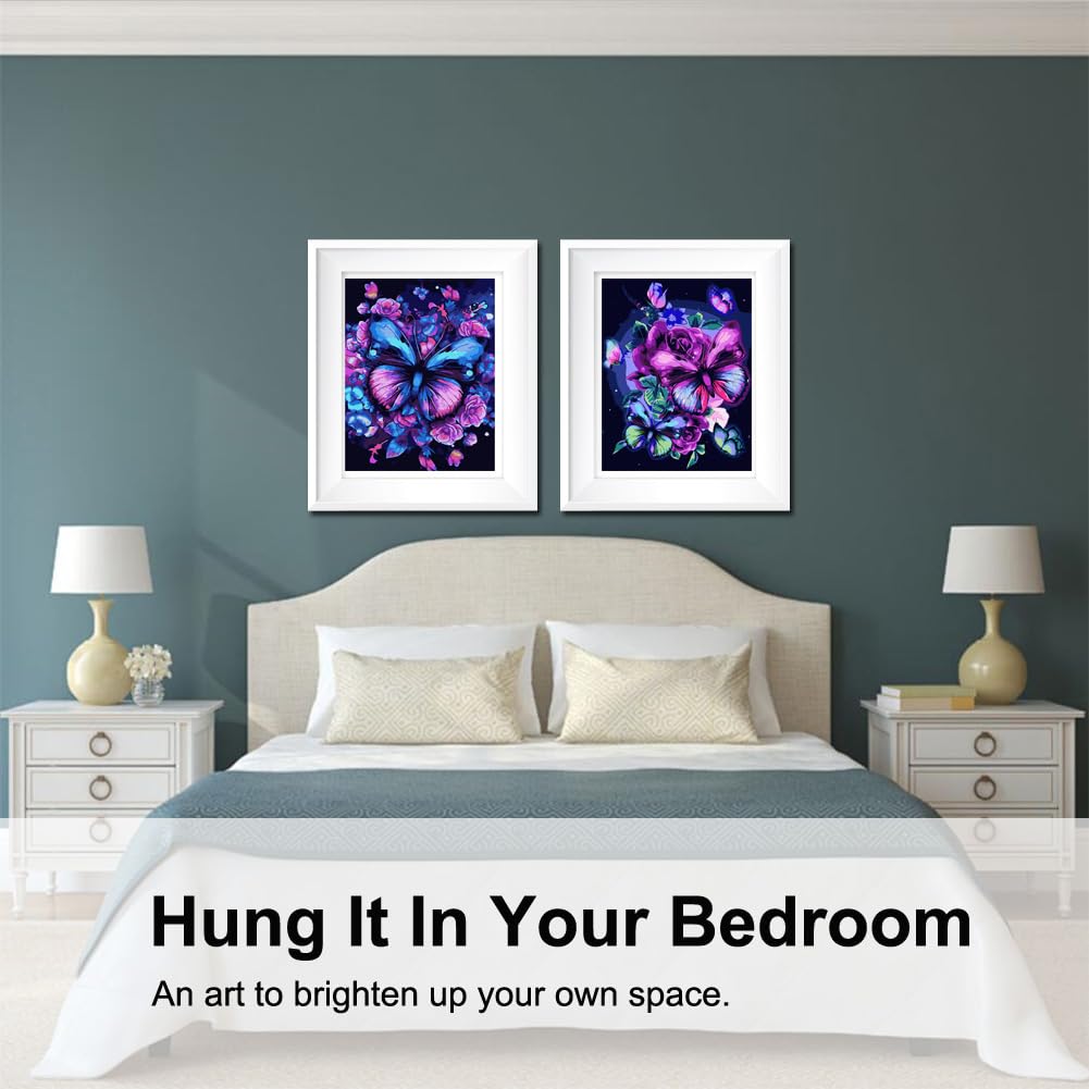 BAISITE Paint by Numbers Kit for Adults Beginners,12" Wx16 L 2 Pack Canvas for Painting Kits for Adults in Colorful Box-Butterflies 5152 BAISITE