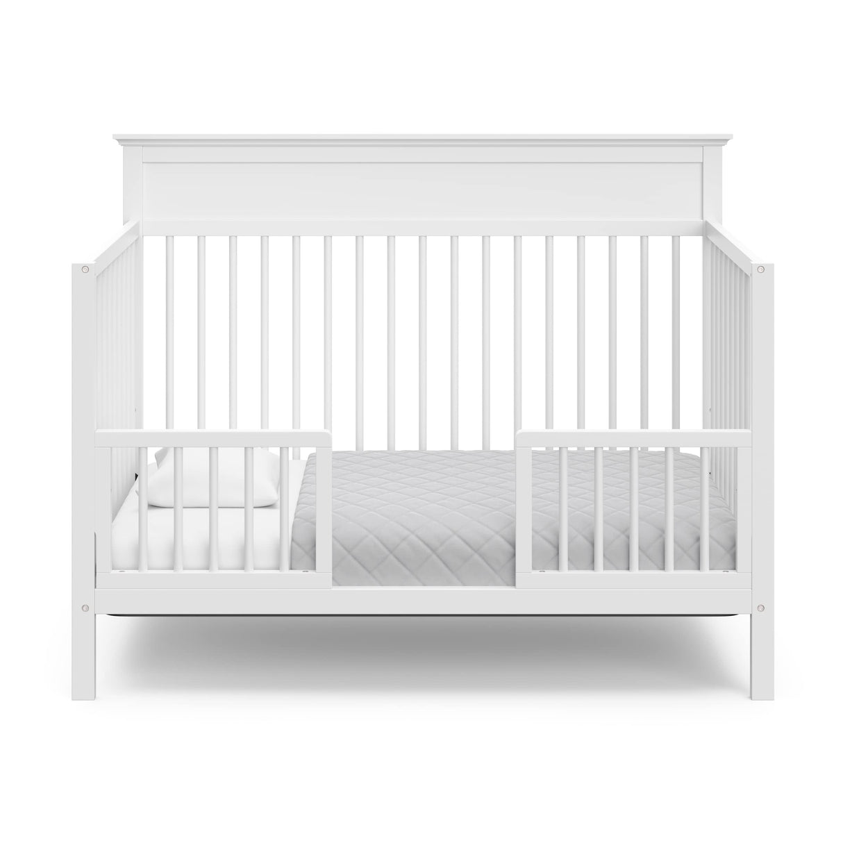 Storkcraft Carmel 5-in-1 Convertible Crib (White) - GREENGUARD Gold Certified, Converts to Toddler Bed & Full-Size Bed, Fits Standard Full-Size Crib Mattress, 4 Adjustable Mattress Heights Storkcraft