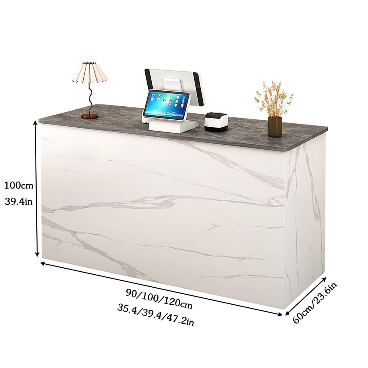 Modern Reception Desk Counter Table with Lockable Drawer Reception Room Front Desk with Storage Cabinet Retail Counter with Keyboard Tray for Salon Checkout Office(O,100cm/39.4in) BEBANE