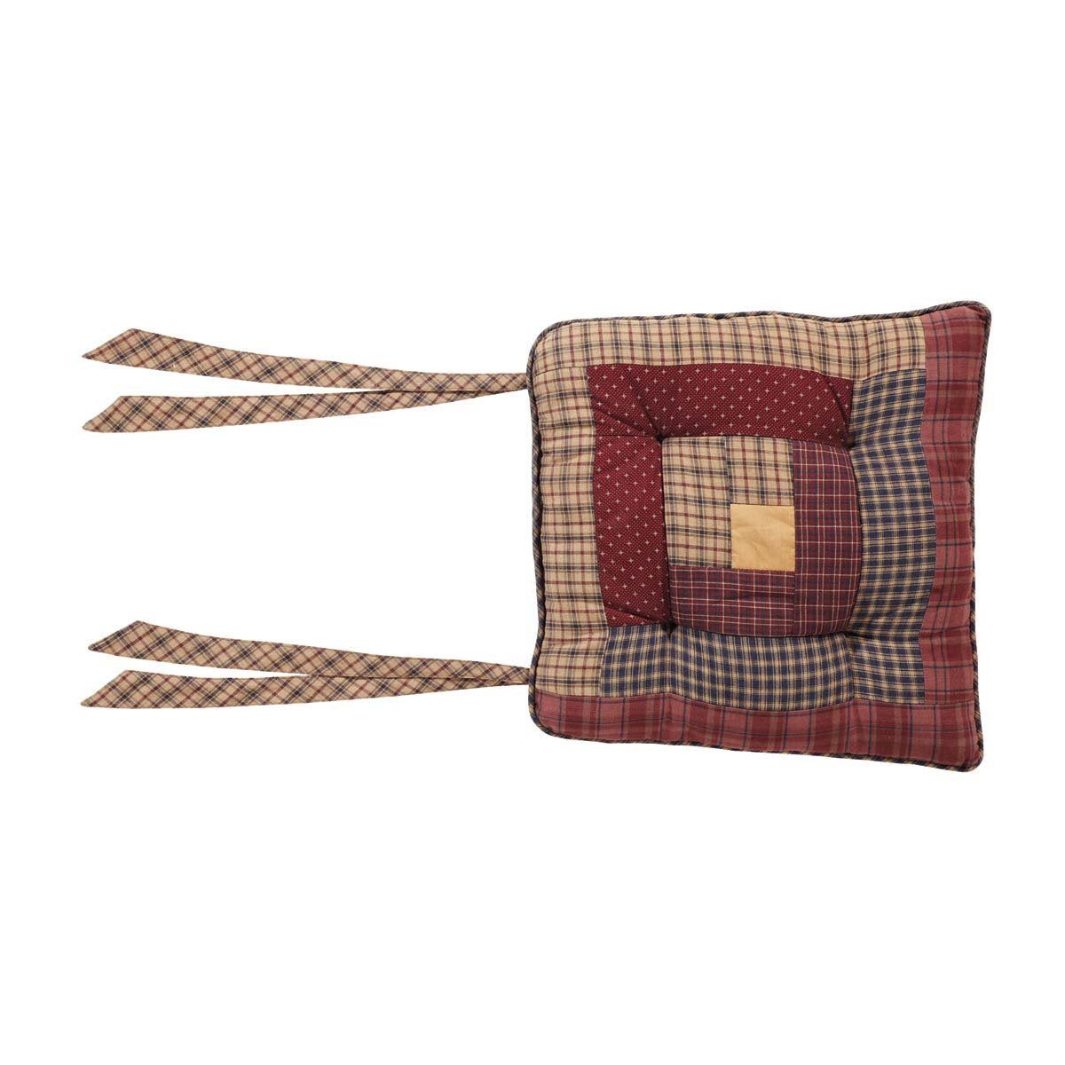 Millsboro Rustic 14 in Log Cabin Chair Pad Red Patchwork Cotton Tie Back(s) Square Kitchen Table Decor VHC Brands