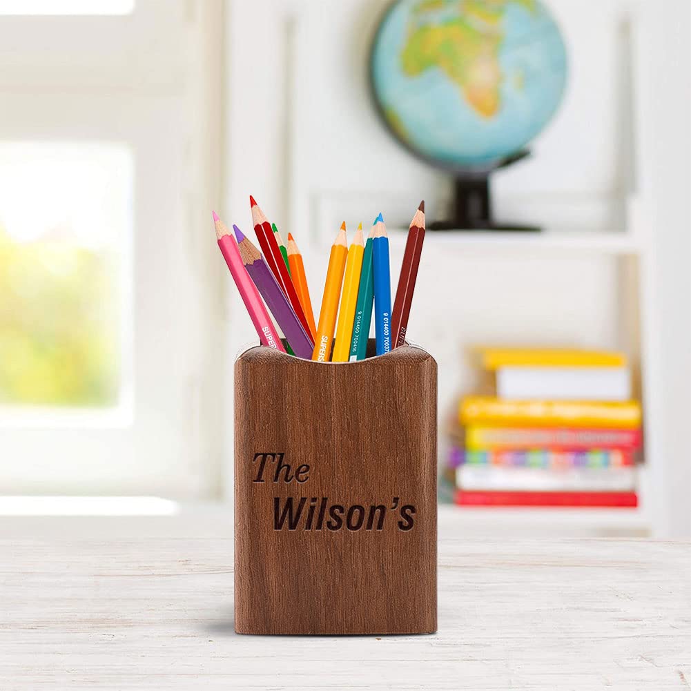 ANQIYI Personalized Pen Holder Wooden Pen Pencil Pot for Desk Tidy Stationary Organiser for School Home Office, Engraved Name, Walnut Wood ANQIYI
