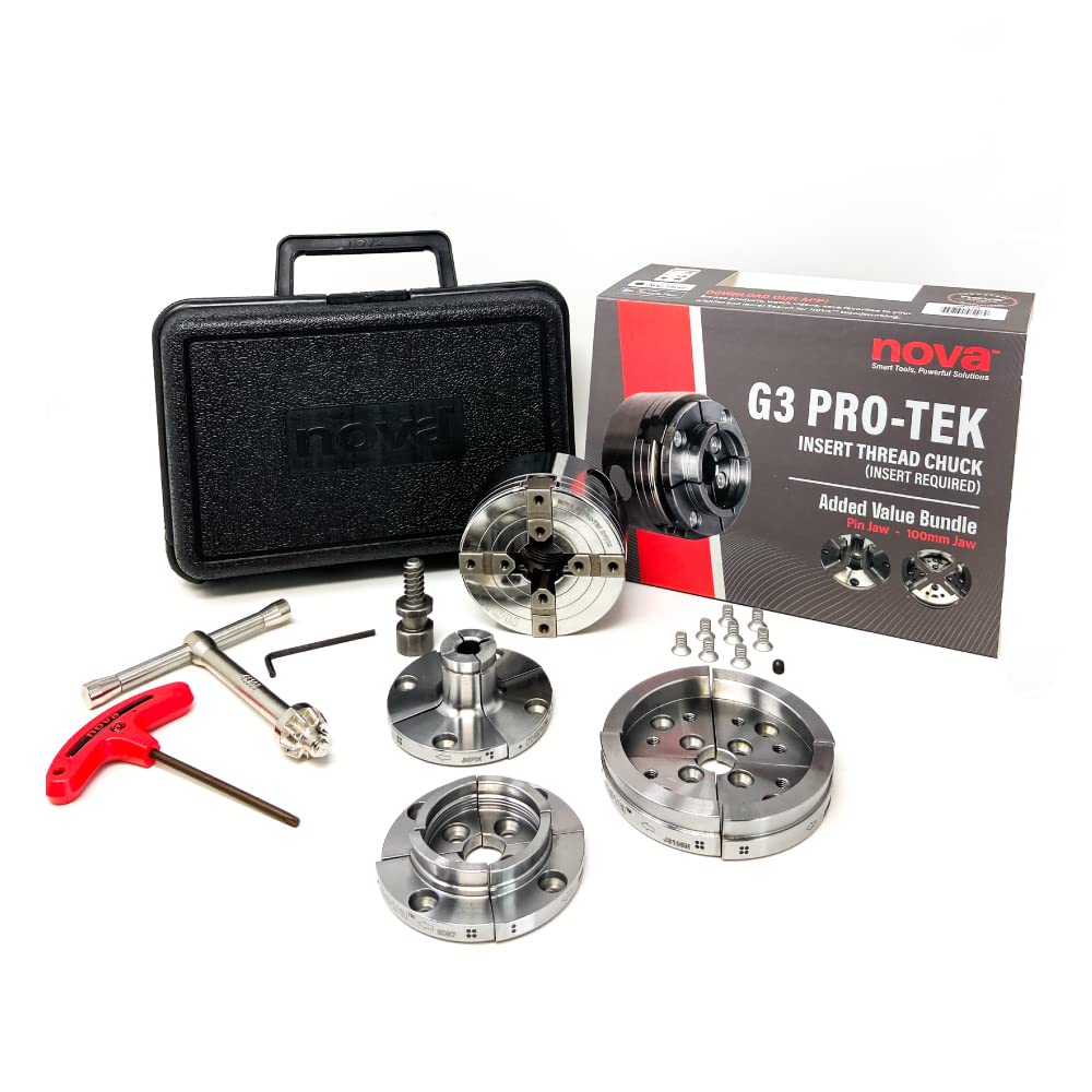 Nova Pro-Tek 48296 G3 Wood Lathe Chuck Kit with 3 jaw sets (2" Standard, 4" Bowl Jaws, and 1" Pin Jaws) insert version, with adapter insert (Separate Adapter Insert Purchase Required) Nova