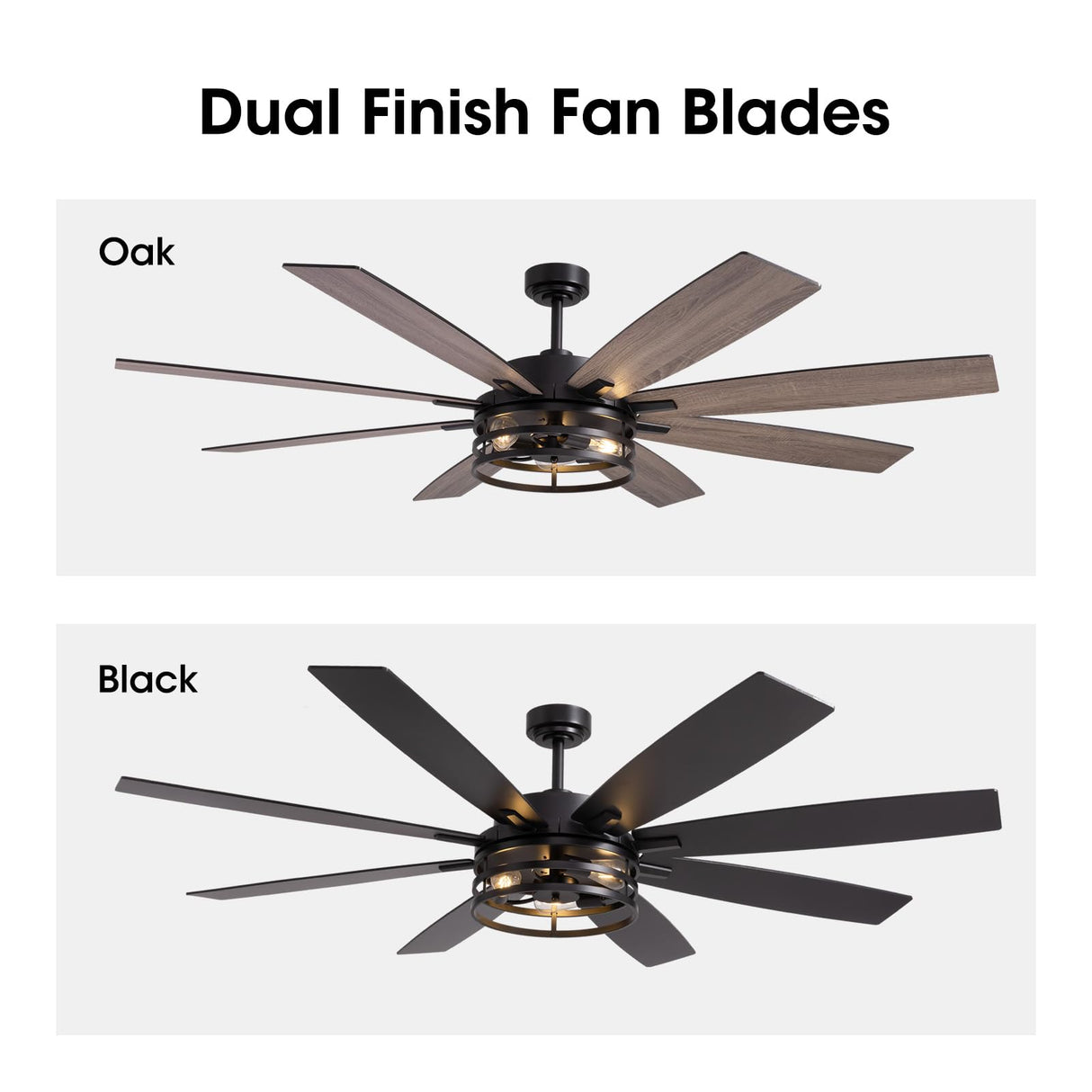 LuminFan 72 inch Large Ceiling Fans with Lights and Remote, Black Modern Ceiling Fan for Living Room, Patios, 6 Speed Reversible Quiet DC Motor, 8 Blades, Easy to Install LuminFan