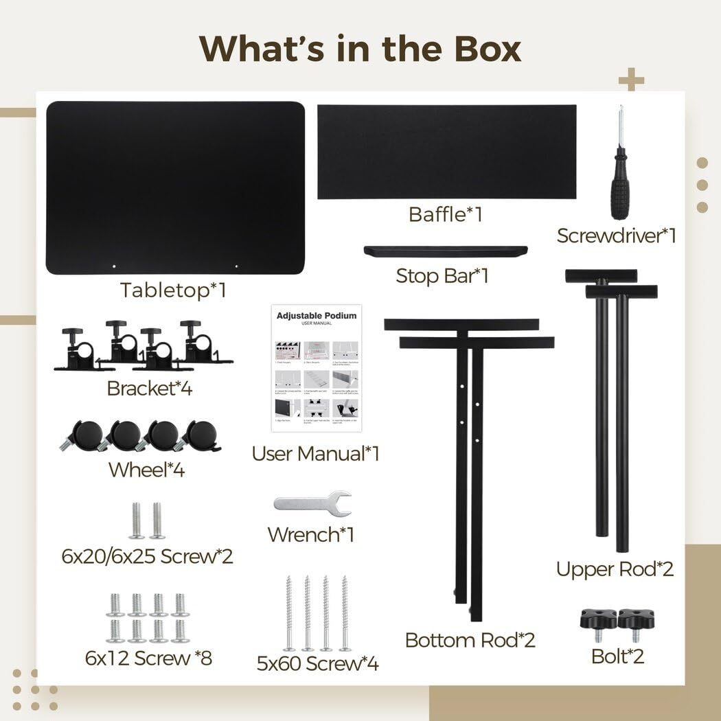 Joyoolife Mobile Podium Stand, Adjustable Standing Desk with Caster Wheels, Adjustable Height & 360° Swivel Desktop, Versatile Podium Laptop Desk Stand Up Desk Easel Presentation Lectern Joyoolife