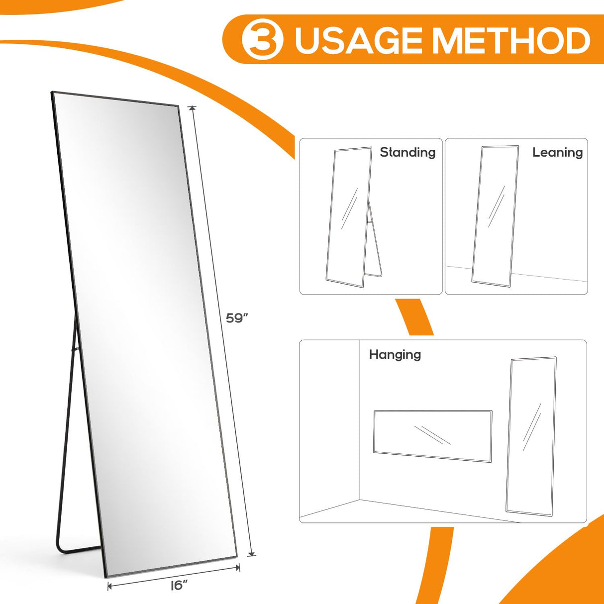 Aidoly Mirror Full Length, Upgraded 16"x59" Body Wall Mirrors with Shatter-Proof Glass, Floor Standing, Hanging or Leaning, Tall Mirror with Stand Aluminum Alloy Frame for Bedroom Cloakroom Aidoly