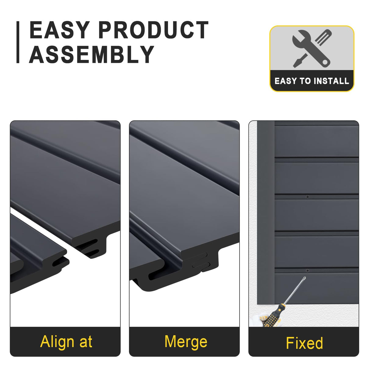 HUZJIEHUI 4'H x 4'W PVC Slatwall Panels Garage Wall Storage System, GraphiteSlat Wall Paneling Garage Organizers HUZJIEHUI