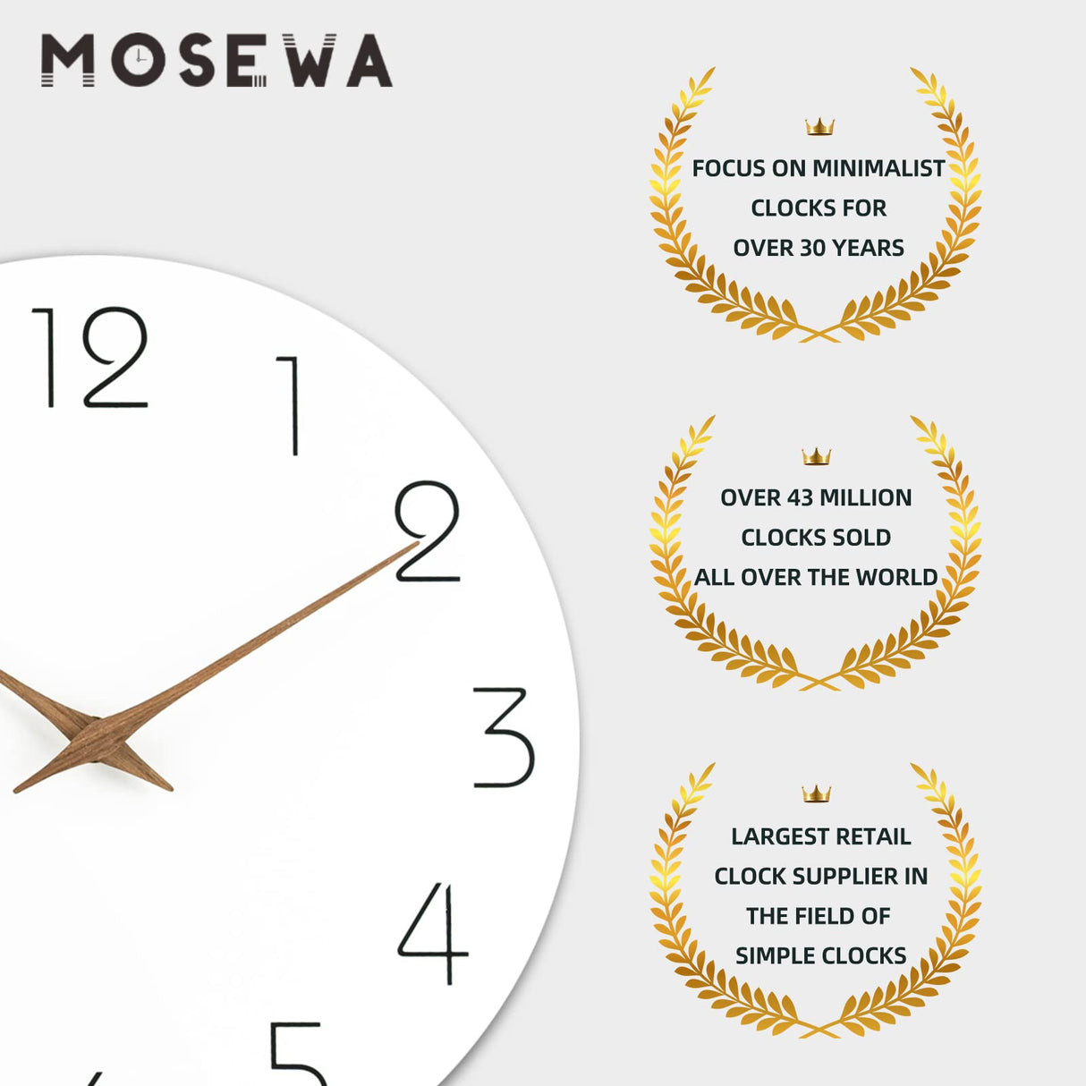 Mosewa Wall Clock 10 Inch Silent Non Ticking Wood Wall Clocks Battery Operated - Wooden White Modern Office Simple Minimalist Clock Decorative for Kitchen,Home,Bathroom,Living Room(10" White) Mosewa