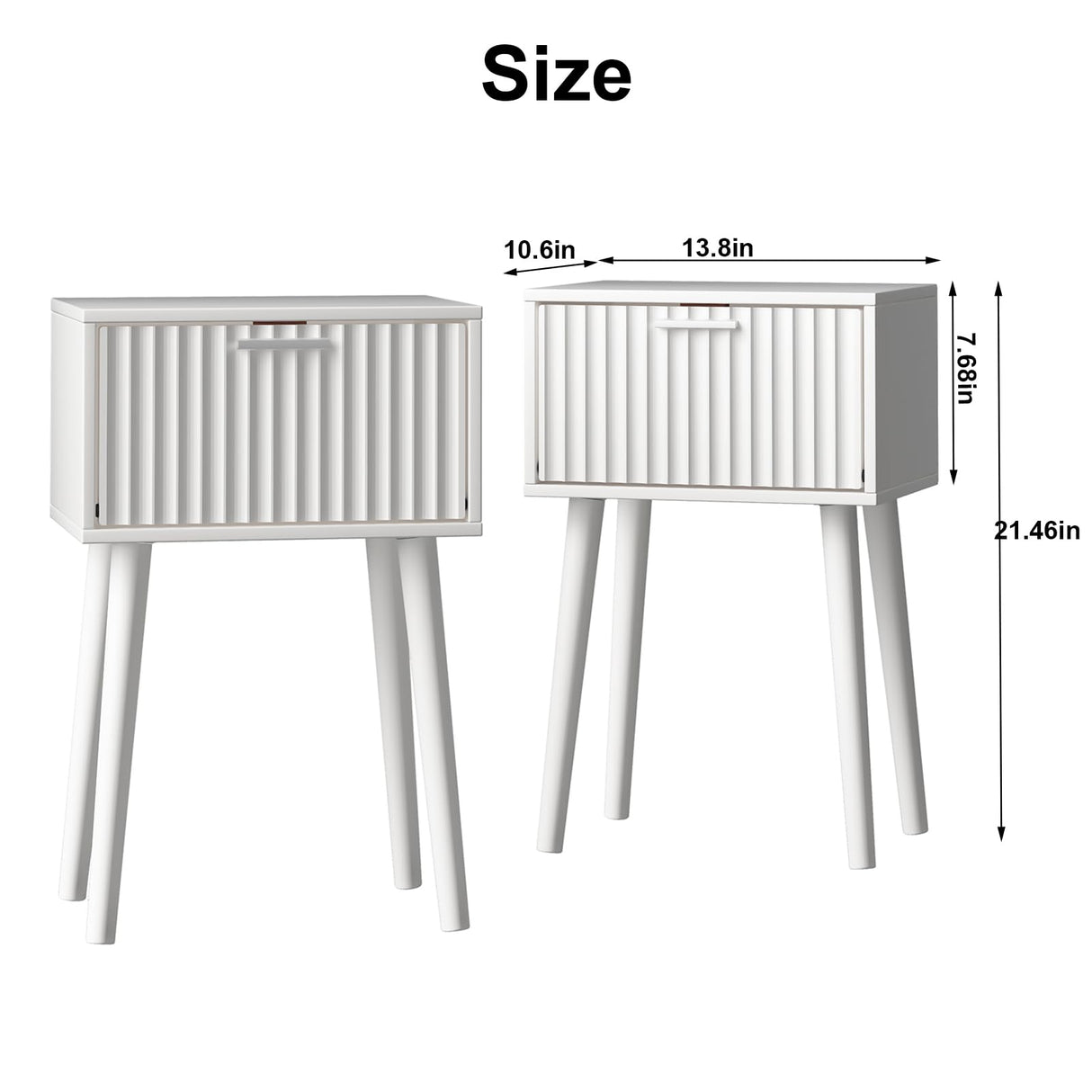 LAATOOREE Nightstands Set of 2, Small Side Table, Bedside Table with Fluted Door, Solid Wood Feet; Modern Mid-Century End Table for Bedroom, Small Space (White) LAATOOREE