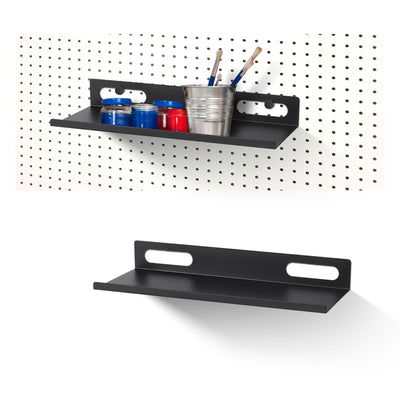 Metal Pegboard Shelf Set - 2Pack 11.7" Peg Board Shelving Racks Black Accessories Display Trays Tool Tiered Shelves for Office Craft Garage Kitchen Bathroom Pegboard Organization System (Medium)