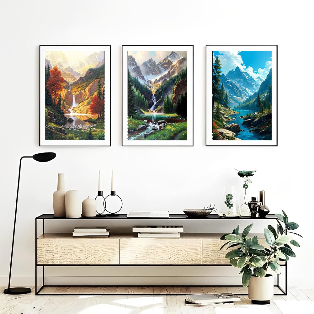 OFRKE Diamond Painting Kits for Adults,3 Pack Mountains Waterfall Diamond Art for Beginners, Diamond Round 5D Full Drill Paint with Diamonds Pictures Gem Art Painting Kits DIY Crafts Kits 12x16inch OFRKE