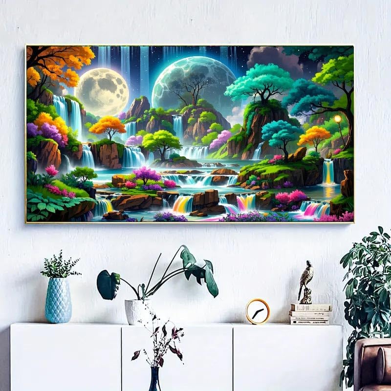 mjcakrn Landscape Diamond Painting Kits for Adults, Diamond Art Kits for Beginners 5D Full Drill Abstract Diamond Art Painting Kits Crystal Gem Art DIY Crafts Kits for Home Wall Decor 28x16inch mjcakrn
