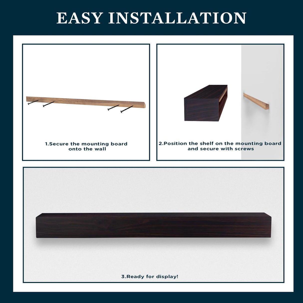 MANTELSDIRECT 60 Inch Floating Fireplace Mantel Wood Shelf in Coffee Bean - Austin from Mantels Direct | Wooden Rustic Wall Shelf Perfect for Décor and Electric Fireplaces MANTELSDIRECT