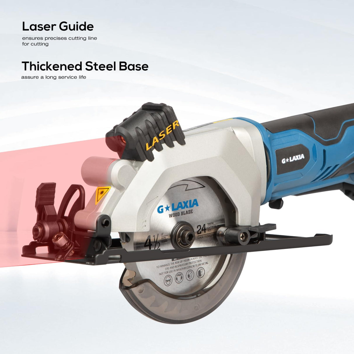 G LAXIA Mini Circular Saw, 4-1/2" 3400RPM Cordless Circular Saw with Laser Guide, Rip Guide, Compact Hand Saw with 2Pcs blades(24T+60T), Max Cutting Depth 1-11/16"(90°), 1-1/8"(45°) G LAXIA