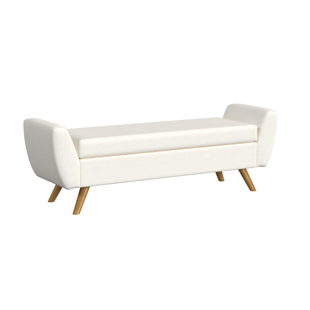 HomePop Modern Storage Bench with Wood Legs Home Décor|Bench with Storage for Living Room & Bedroom - Cream Textured Woven HomePop