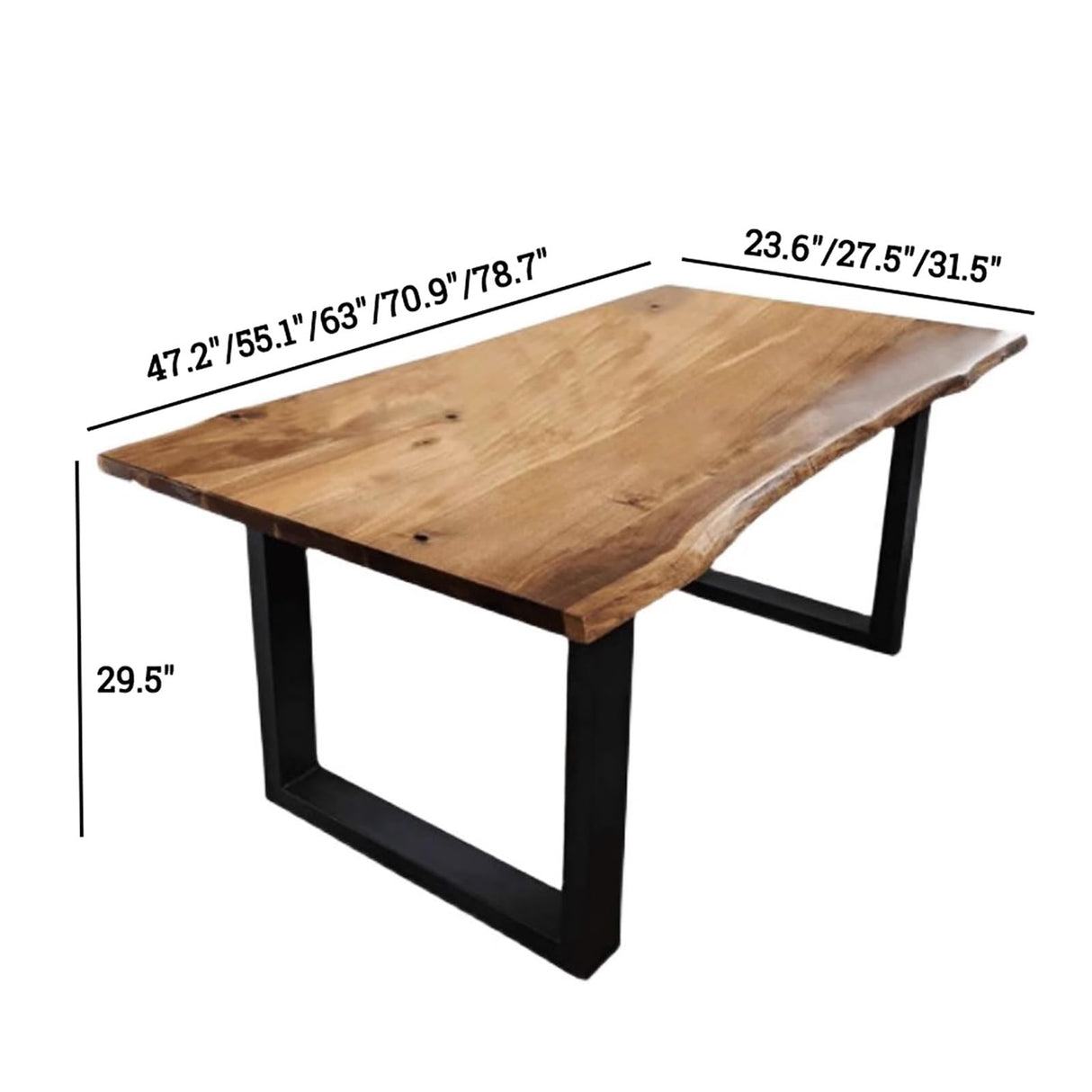 HM&DX Industrial Pine Wood Dining Table,Rectangle Kitchen Table Farmhouse Live Edge Dining Table,Wooden Table Top & Metal Leg,Long Dining Room Table for 2,4,6,8(63" L x 27.5" W x 29.5" H, Brown) HM&DX