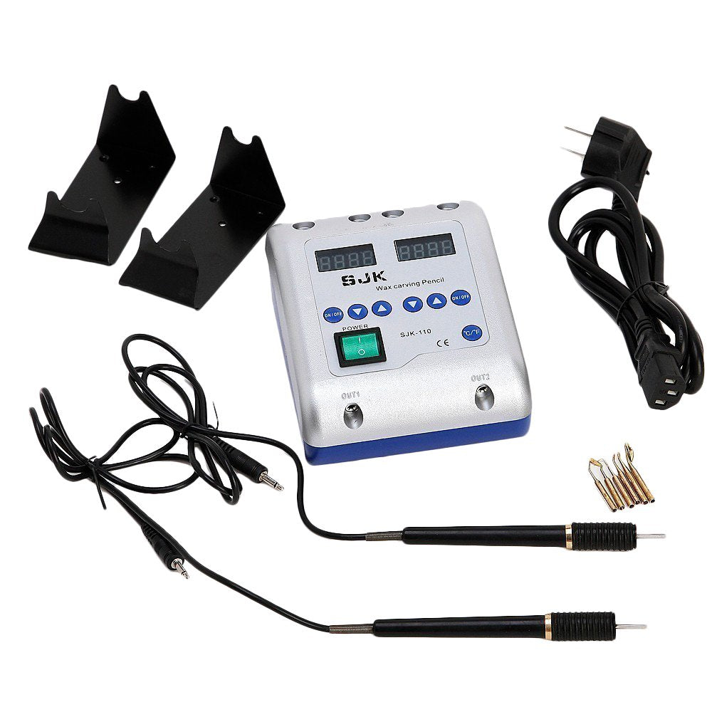 Smiledt Electric Waxer Carving Knife Machine Double Pen and 6 Wax Tip Pot for Dental Lab Smiledt