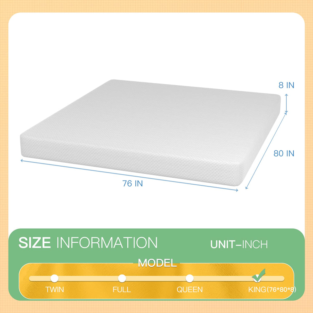 PayLessHere 8 inch Memory Foam Mattress Cooling Gel Green Tea Infused Mattress,CertiPUR-US Certified,Breathable Bed Mattress for Cooler Sleep Supportive & Pressure Relief,White King PayLessHere