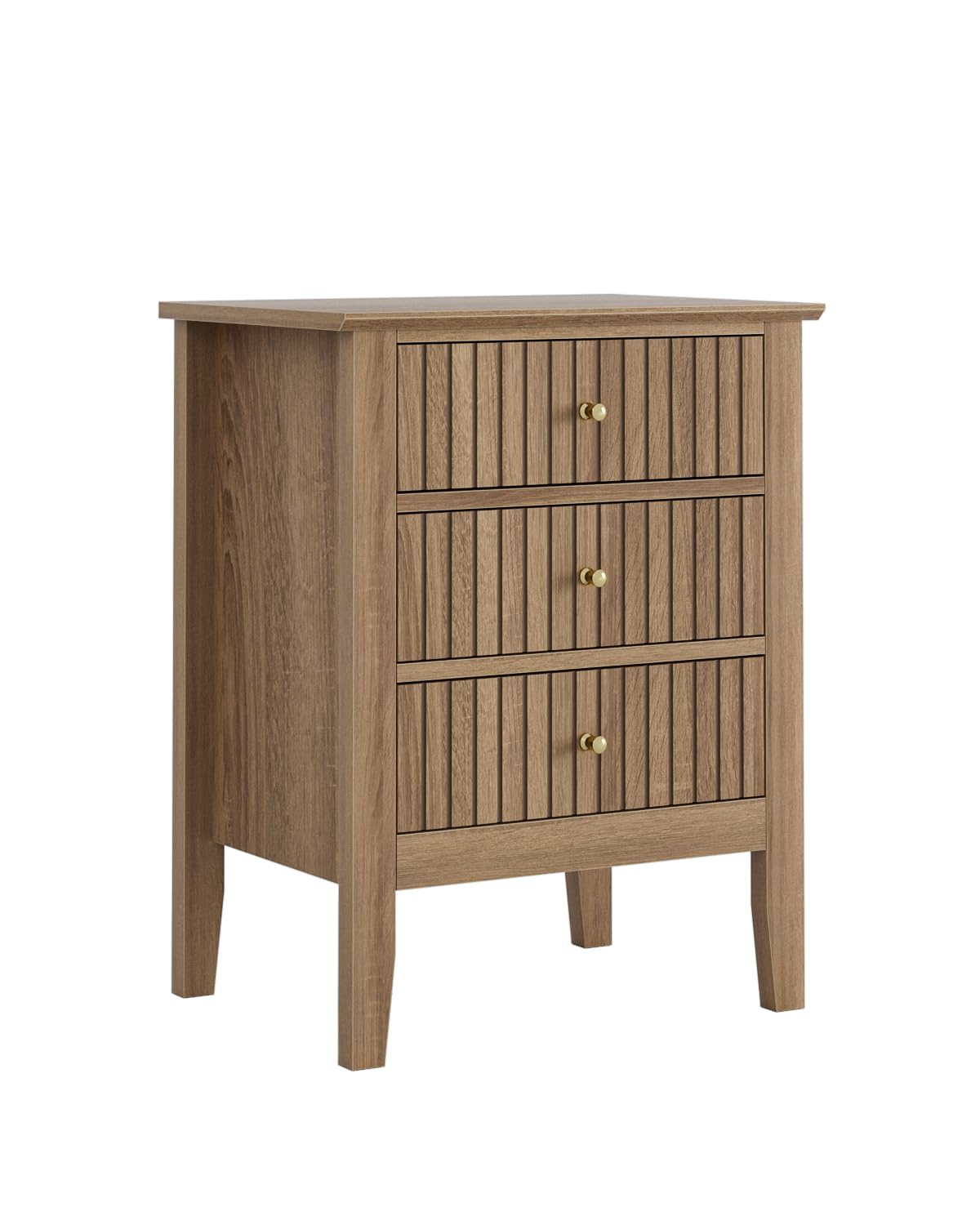 Apetaccat Fluted Nightstand, Farmhouse Night Stand with 3 Drawers, Mid Century Modern Side Accent Table,Bedside End Table for Bedroom, Living Room, Natural Apetaccat