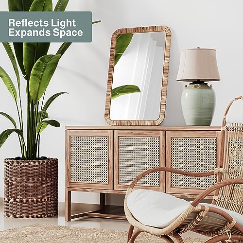 Barnyard Designs Rattan Bathroom Mirror – Rustic Farmhouse Style Handmade Wicker Rattan Frame - Boho Mirror for Nursery Wall Décor (24" x 36", Rectangular) Barnyard Designs