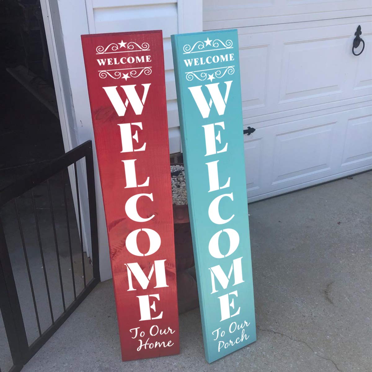 Welcome Stencils for Painting on Wood - 11 Pack Large Vertical Welcome Sign Stencil Templates for Wood Signs, Reusable Letter Stencils for Home, Patio, Porch Signs & Front Door Decorations REOLAN