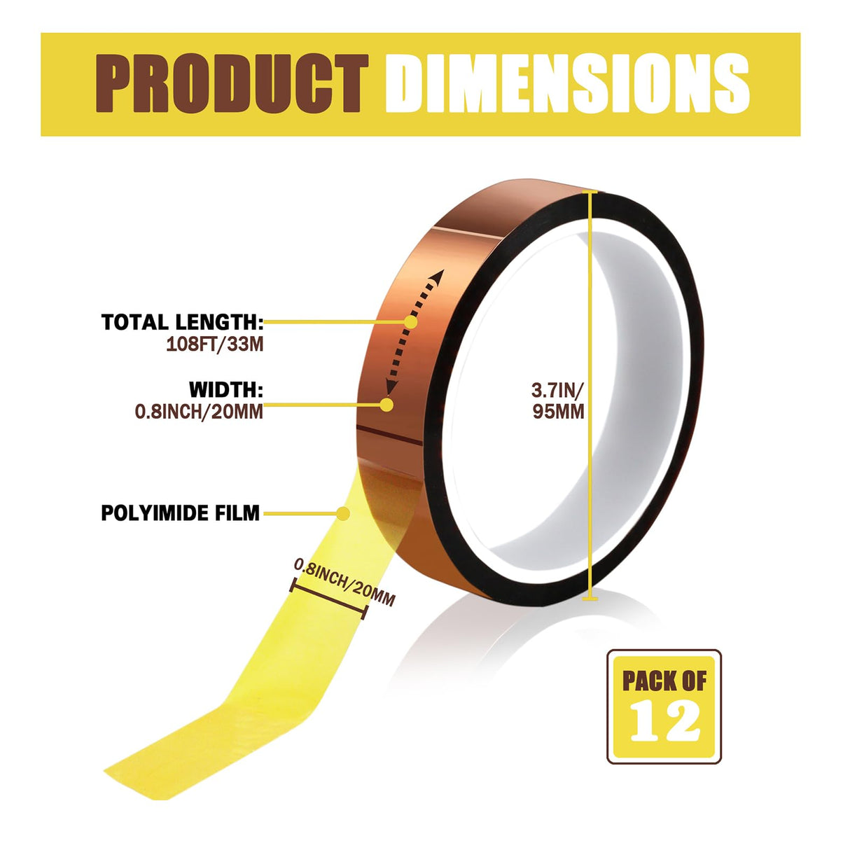 MEBMIK Heat Tape for Sublimation Transfer, Heat Resistant, Adhesive Transfer Tape, Thermal, No Residue, 12 Rolls 20mm x33m(108ft) MEBMIK