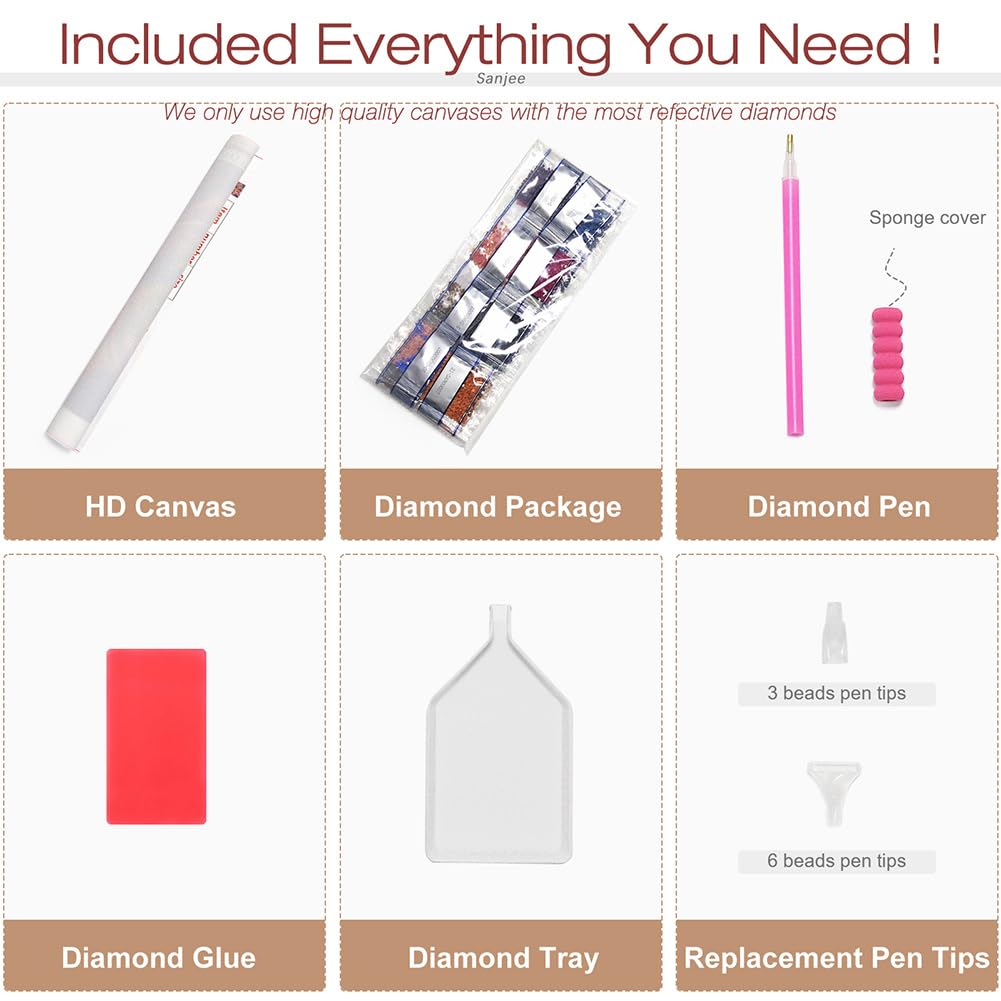 Sanjee Deer Diamond Art Kits for Adults, Landscapes Diamond Painting Kits for Beginner, 5D DIY Round Full Drill Gem Art Crafts for Home Wall Decor Gift, 12x12inch Sanjee