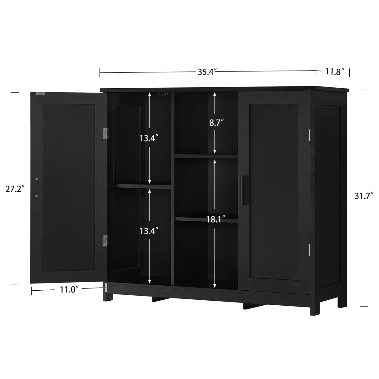 Iwell Storage Cabinet with 2 Doors and 4 Storage Shelves, Bathroom Cabinet, Cupboard for Living Room, Home Office, Entryway, Black Iwell
