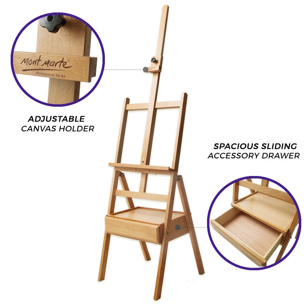 Mont Marte Signature Box Floor Easel, Beech Wood 43.5 x 44 x 150 cm (LxWxH), 17.13 x 17.32 x 59.1" Mont Marte