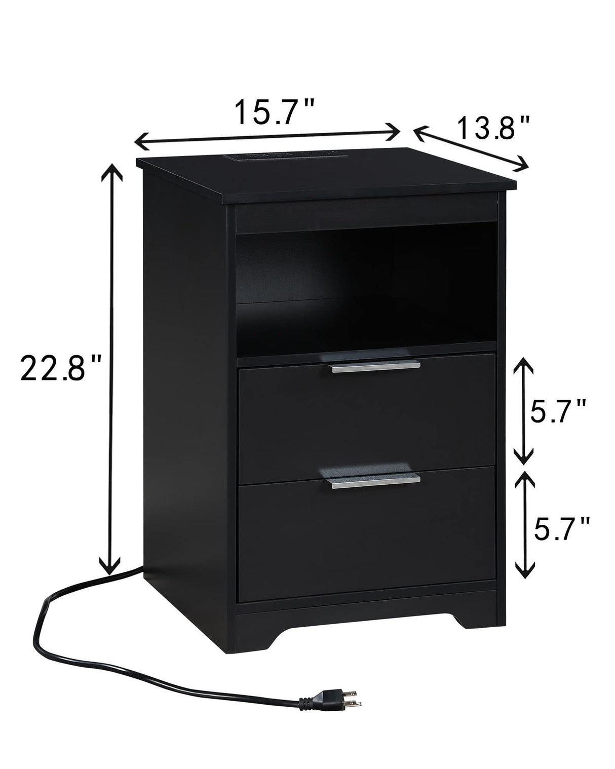 Kavonty Nightstand with Charging Station,End Table with 2 Drawers,Wooden End Table with Drawer and Opening Shelf,Side Table for Bedroom, Black Kavonty