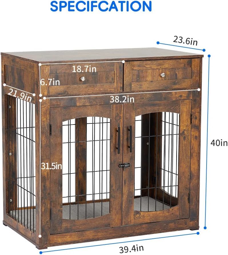 GAOMON Dog Crate Furniture with Cushion,Wooden Dog Kennels Indoor with 2 Drawers,Dog Furniture Crate End Table with Storage GAOMON