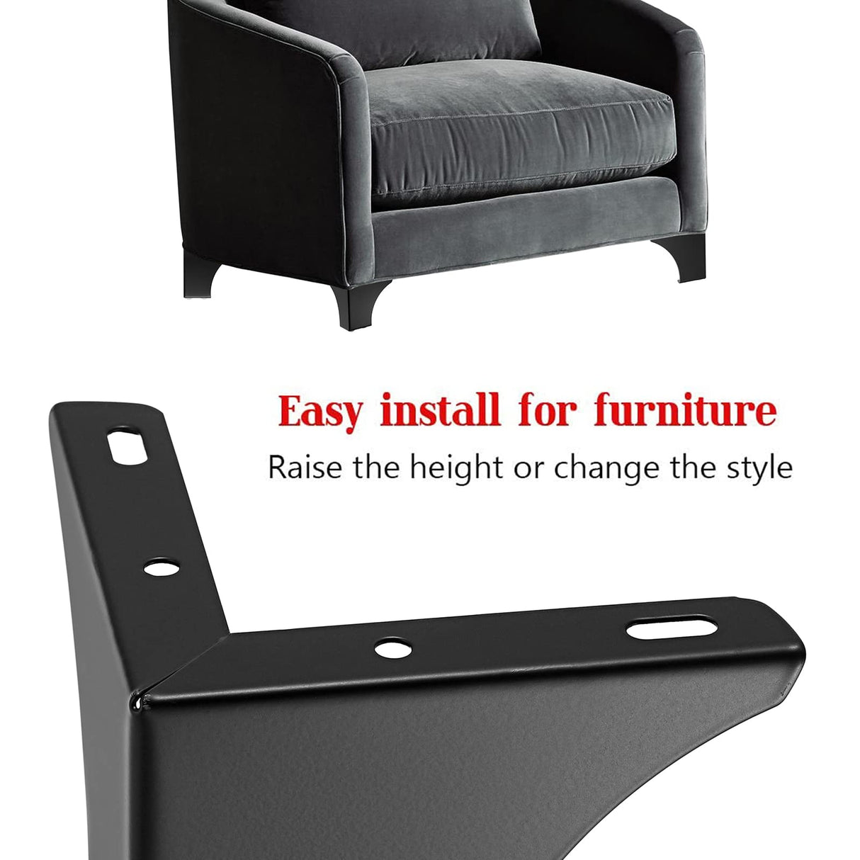 BSTKEY 4Pcs 10CM/4 Inch Modern Metal Furniture Sofa Cabinet Legs with Mounting Screws - DIY Replacement Legs Set for Furniture Cabinet Foot Legs Sofa Bed Desk Table Feet Support, Black BSTKEY