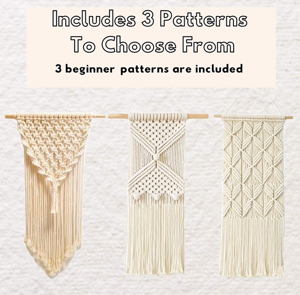 RQWZBCHX DIY Macrame Wall Hanging Kits, 3 Patterns Macrame DIY Wall Hangers for Beginners, Home Decor with 200 Meters Macrame Cord, 3 PCS Wooden Dowels and Instruction Booklet for Macrame Starters RQWZBCHX