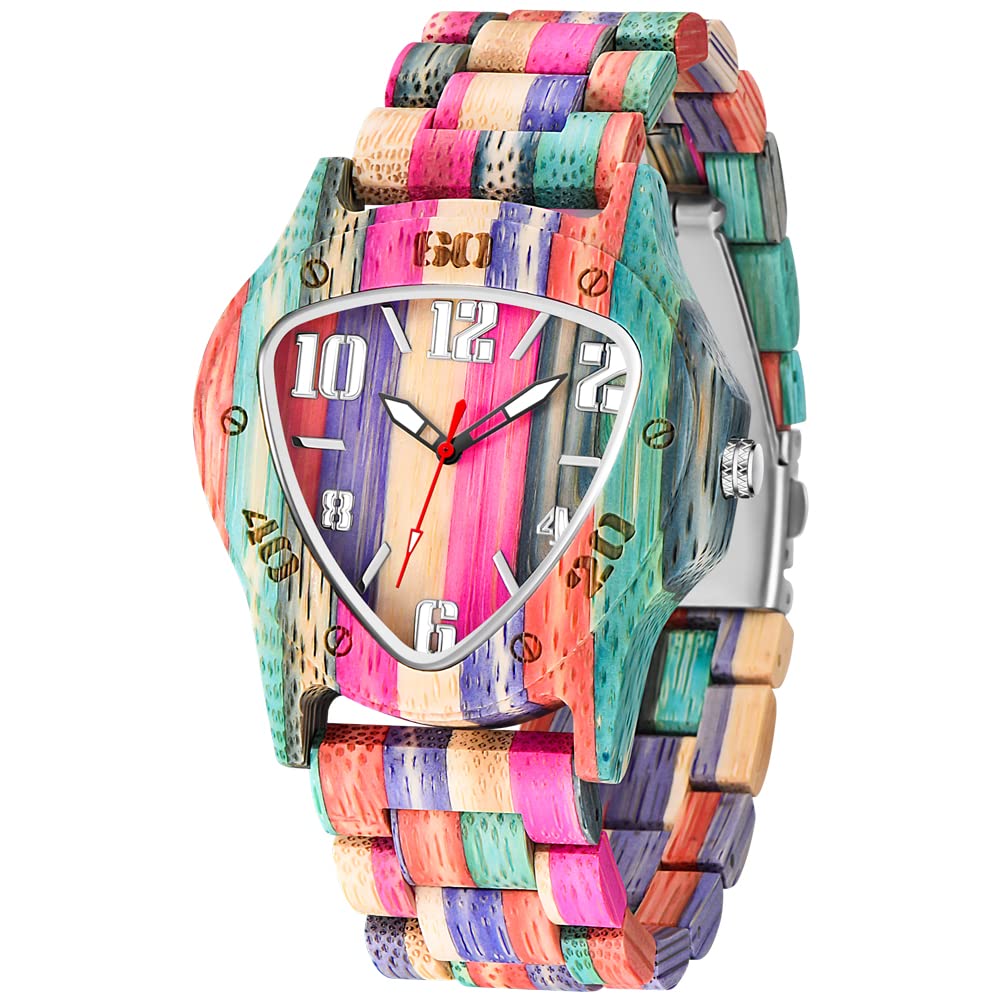 Dentily Men's Wooden Watch Handmade Wood Triangle Analog Quartz Watch classcic Wood Watches for Men Dentily