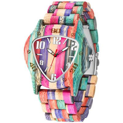 Dentily Men's Wooden Watch Handmade Wood Triangle Analog Quartz Watch classcic Wood Watches for Men