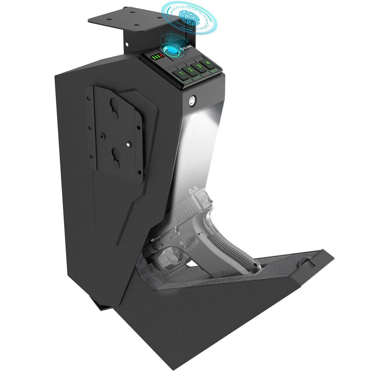 Z ZLJUAN Mounted Gun Safe for Pistols,Quick-Access Handgun Safe for Nightstand Bedside Desk Bed Gun Safes,Pistol Safe with Biometric Fingerprint, Keypad Lock,Key Z ZLJUAN