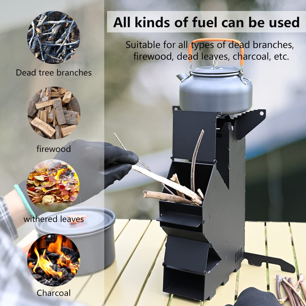 Rocket Stove Rocket Stove for Cooking Portable Wood Mini Burning Stove, Fire Camping Stove for Cooking backyard cooking Camping grill outdoor events BBQ Comes with storage bag GODSAX