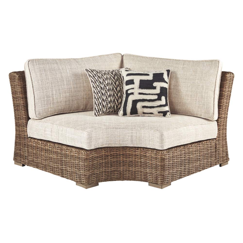 Signature Design by Ashley Beachcroft Farmhouse Outdoor Patio Wicker Curved Corner Chair, Beige Signature Design by Ashley