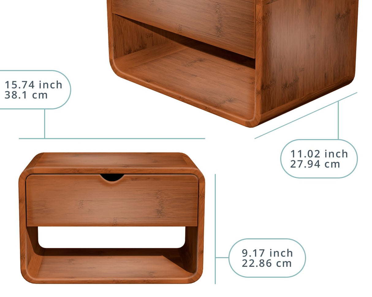 Comfify Modern Nightstand Bamboo Floating Nightstand with Drawer - Brown- Small Nightstand with Midcentury Modern Vibe - Unique Design, Easy Installation, Clear Instructions Comfify