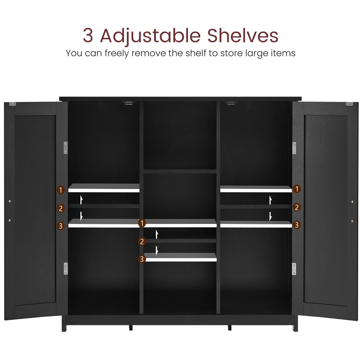 Iwell Storage Cabinet with 2 Doors and 4 Storage Shelves, Bathroom Cabinet, Cupboard for Living Room, Home Office, Entryway, Black Iwell