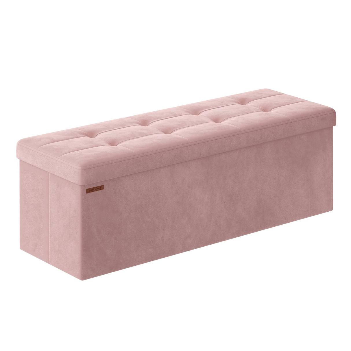 SONGMICS Storage Ottoman Bench, Foldable Ottoman Foot Rest, 15 x 43 x 15 Inches, End of Bed Bench, Storage Chest, Load up to 660 lb, for Living Room, Bedroom, Entryway, Jelly Pink ULSF277R01 SONGMICS