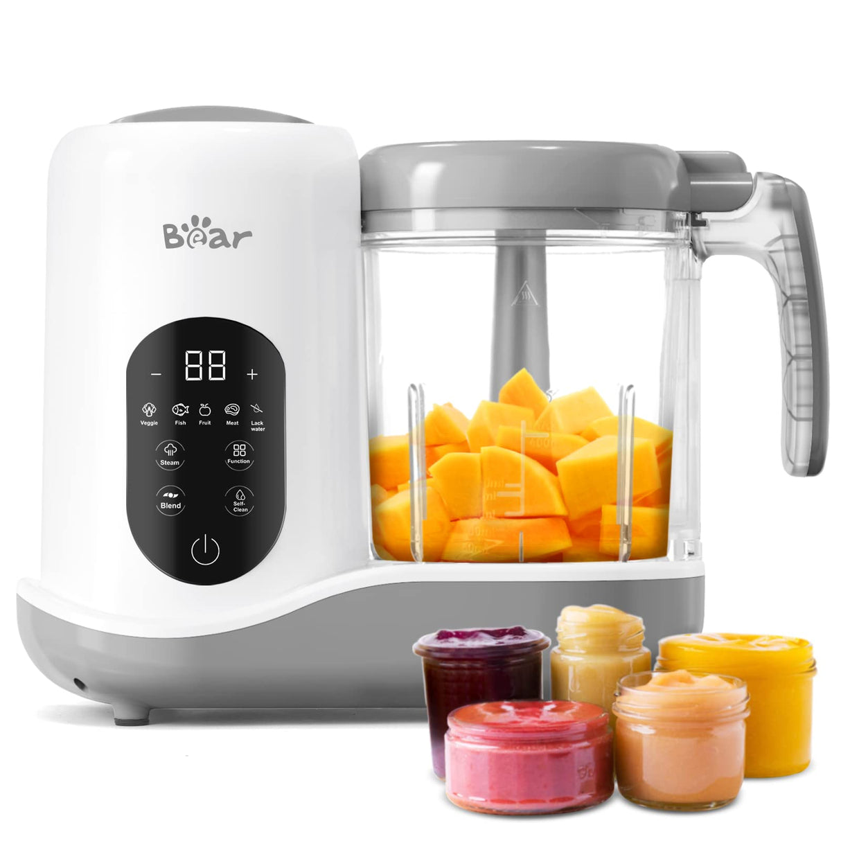 BEAR 2024 Baby Food Maker | One Step Baby Food Processor Steamer Puree Blender | Auto Cooking & Grinding | Baby Food Puree Maker with Self Cleans | Touch Screen Control, White Bar