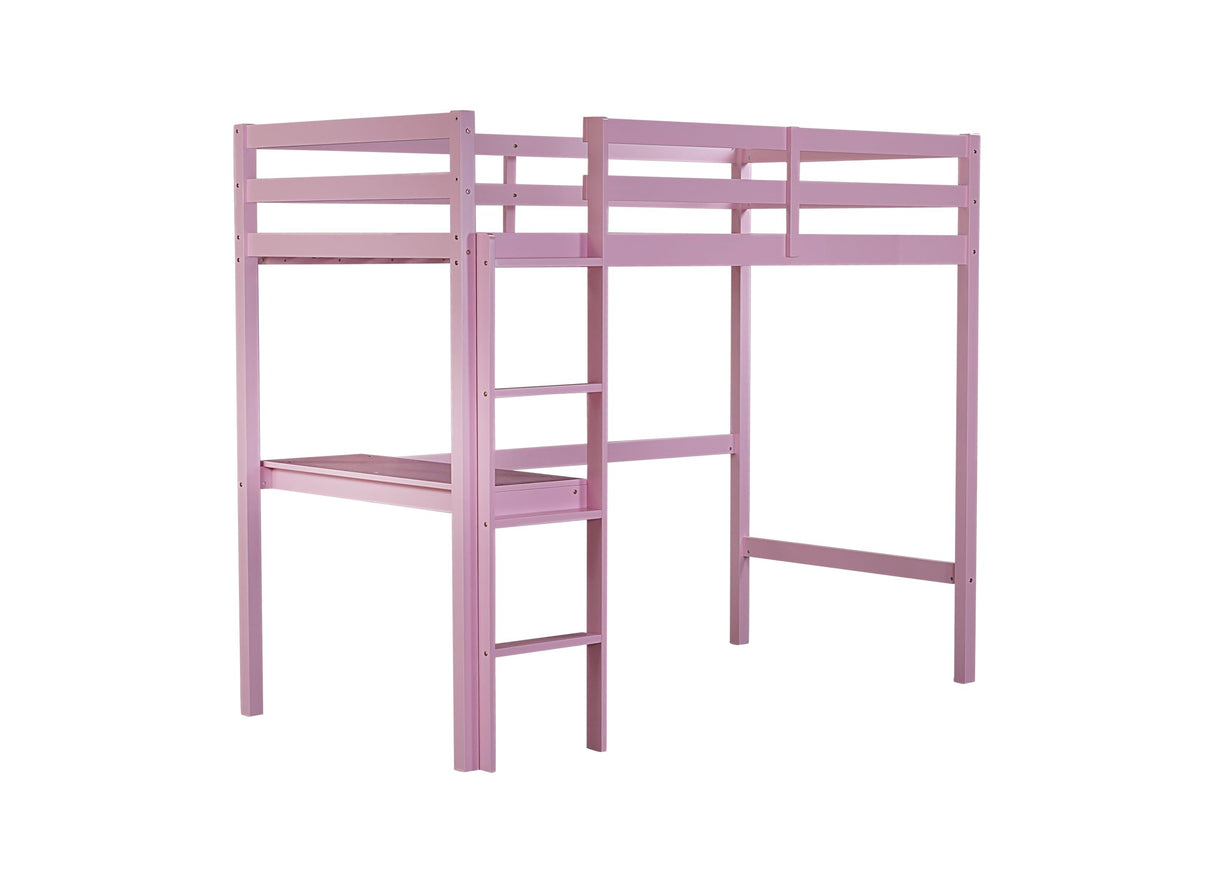 Bellemave Twin Loft Bed with Desk,Loft Bed for Kids, Boys, Girls,Wooden Loft Bed Frame,Built in Desk and Ladder, Pink(Rubber Wood) Bellemave