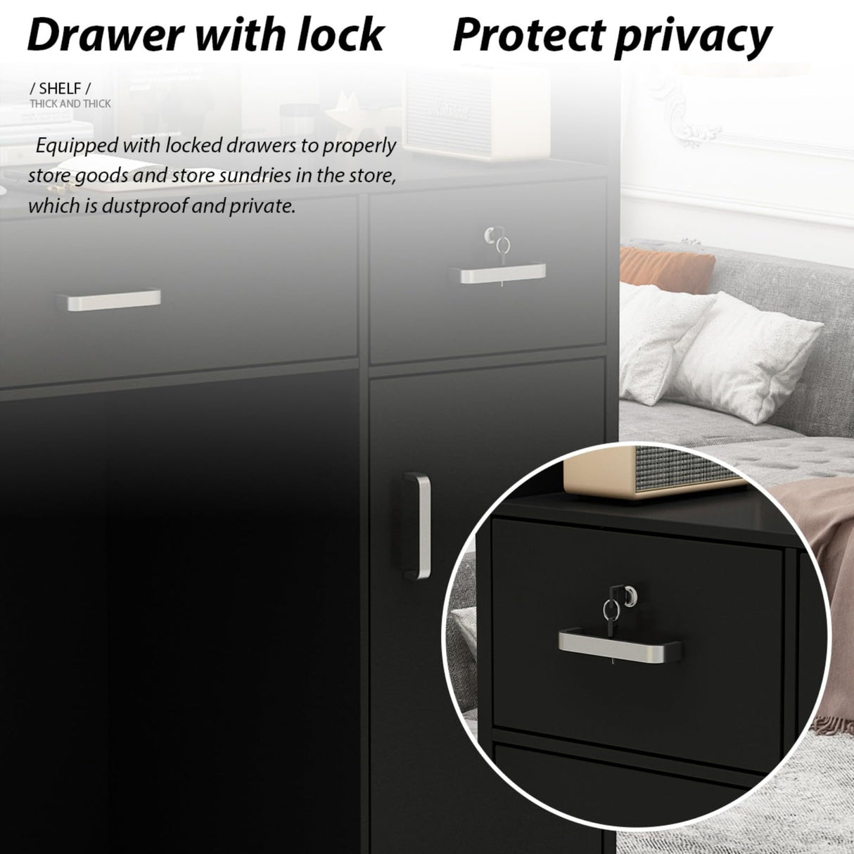 FUFU&GAGA Reception Desk with Counter, Lockable Drawers & Shelves, Cabinet, Front Counter Table for Checkout, Salon Reception Room Store Office, Black, 47.3" W x 18.3" D x 43.3" H FUFU&GAGA