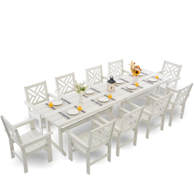 AZXZCS HDPE Dining Table Set for 10,12-Piece Outdoor Table and Chairs Include 10 Dining Chairs and 2 Pcs 62.5" Patio Dining Table with Umbrella Hole (White)