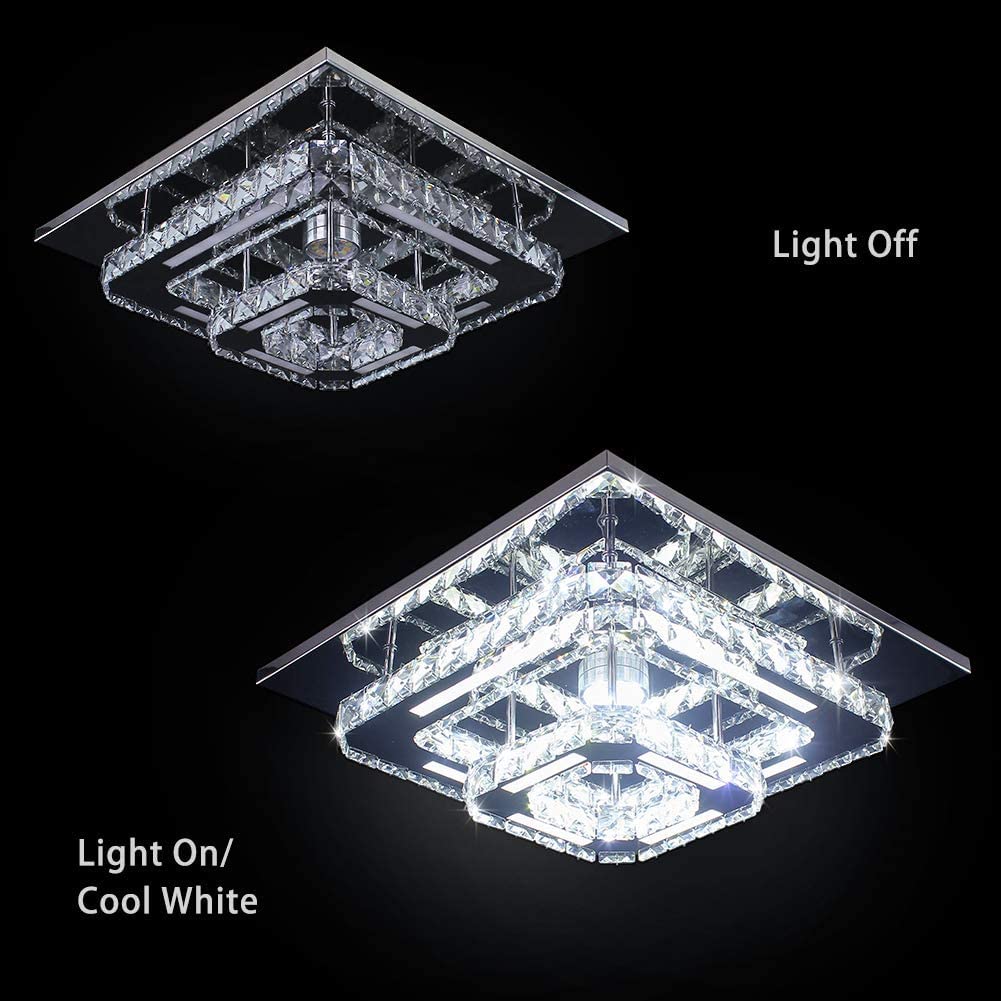 CXGLEAMING Modern LED Chandelier Crystal Ceiling Light Fixture Square Mini Pendant Lamp Flush Mount Ceiling Light for Bedroom Hallway Bathroom Living Room CXGLEAMING