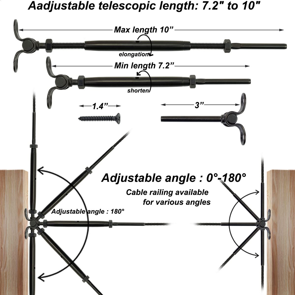 Toukioo Black Cable Railing Hardware Kit, for 1/8 Cable Railing System for Wood Posts, Stainless Steel Swage Toggle Turnbuckle 20 Pairs Toukioo