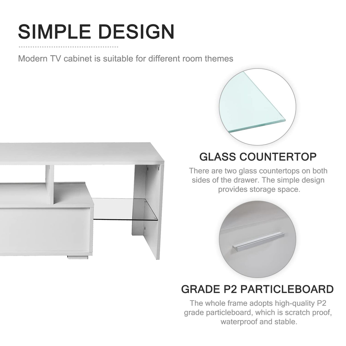 Nrizc White LED TV Stand for 75 Inch TV, High Gloss Entertainment Center with Storage Drawer, Console Table for Living Room, Bedroom Nrizc