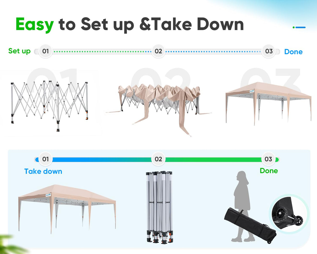 Quictent 10x20ft Pop up Canopy Tent Party Tent Outdoor Event Gazebo Waterproof with Roller Bag(Beige) Quictent