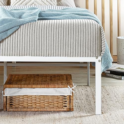 Best Price Mattress 16 Inch Metal Platform Bed Frame, Heavy Duty Steel Slats, White, Full Best Price Mattress