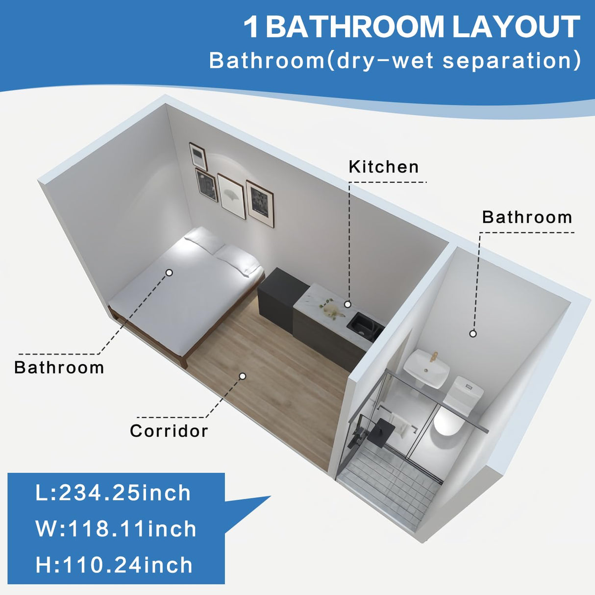 AMGUI Single Storey Tiny House: Modern Prefabricated Flat Pack House with Expandable Plastic Design, Portable Modular Home for Hotel, Office or Villa - Includes Bathroom and On-site Installation AMGUI
